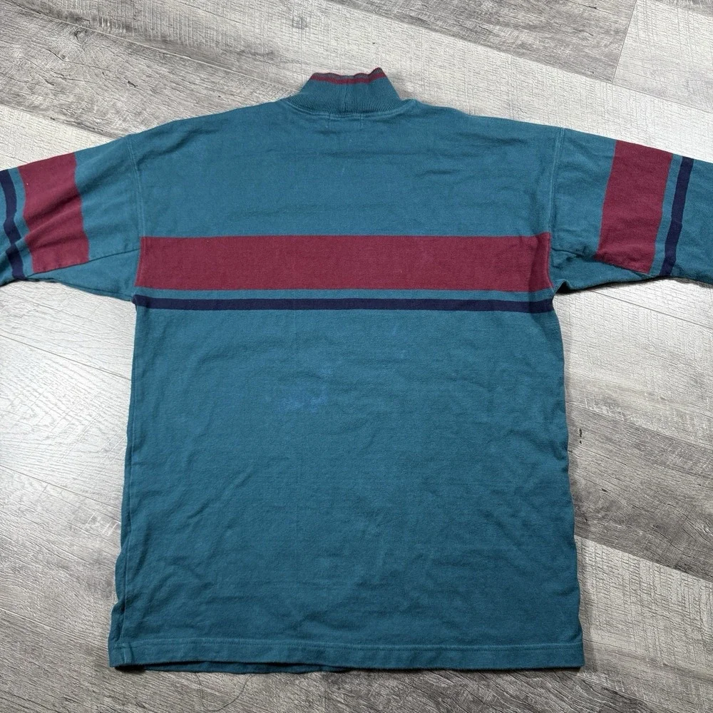 VNTG 80s LL Bean Large Green Blue‎ Knit Sweater  Pullover Mock Neck Made In USA
